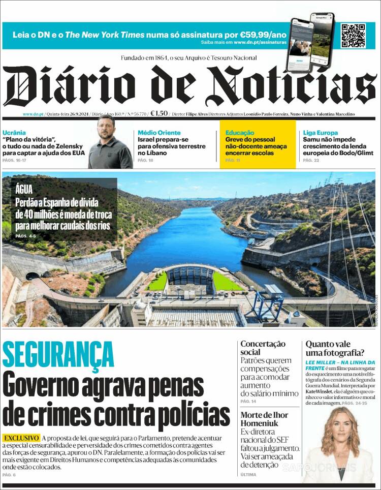 Portada de Diário de Noticias (Portugal)