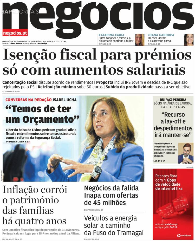 Portada de Jornal de Negócios (Portugal)