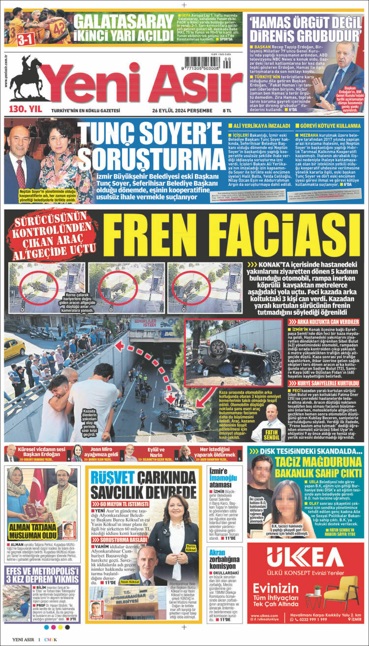 Portada de Yeni Asır (Turqu&iacute;a)