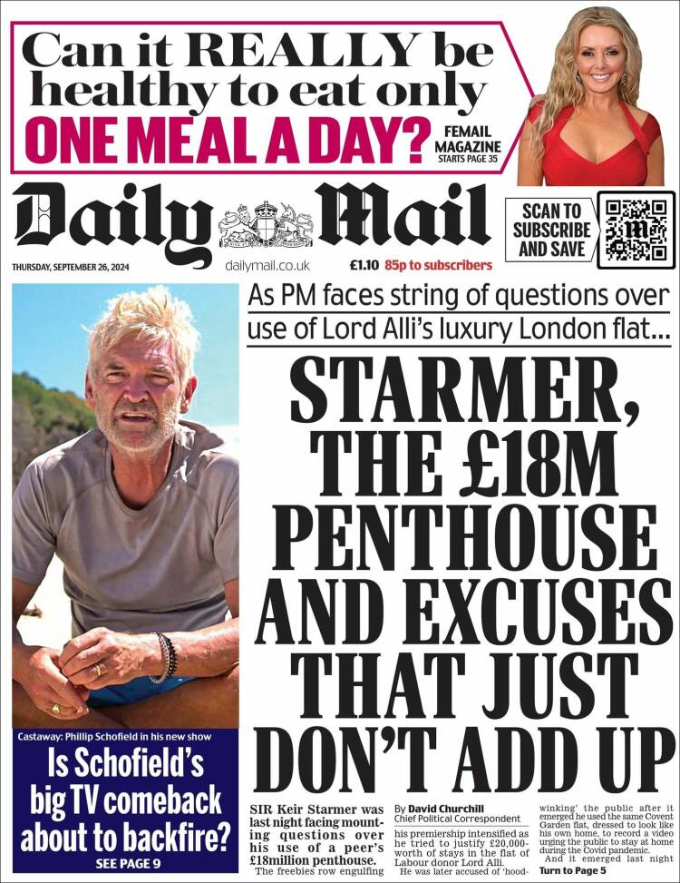 Portada de Daily Mail (Reino Unido)