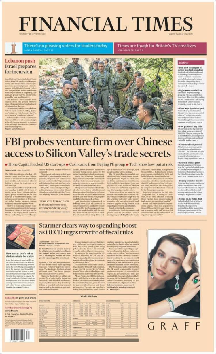 Portada de Financial Times (Reino Unido)