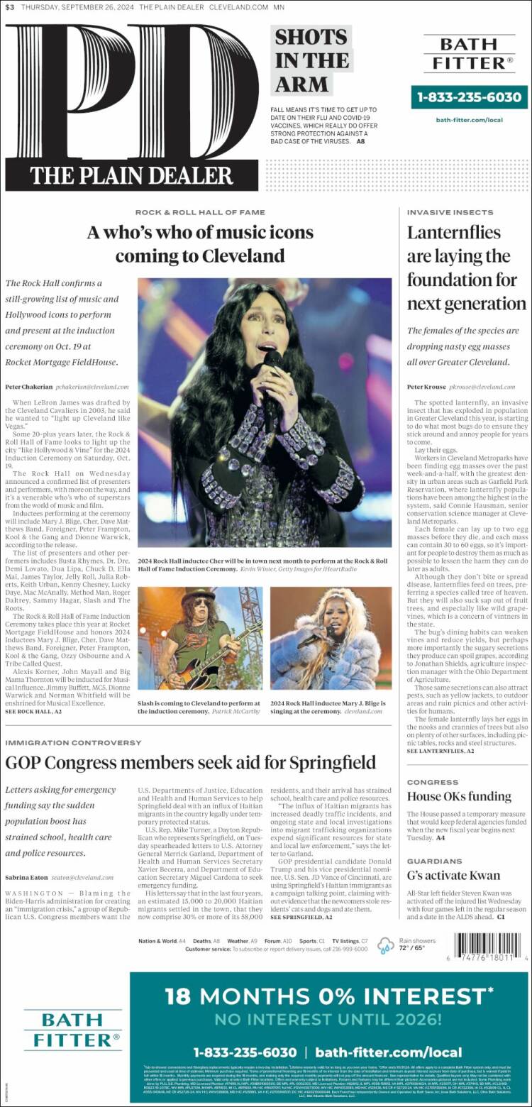 Portada de The Plain Dealer (USA)