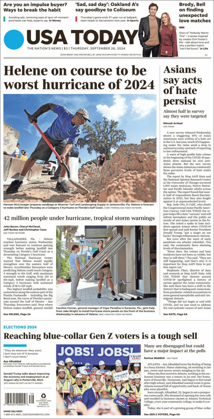 Portada de USA Today (USA)