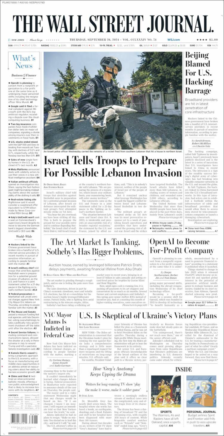 Portada de Wall Street Journal (USA)