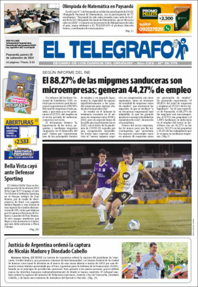 Portada de El Telégrafo (Uruguay)