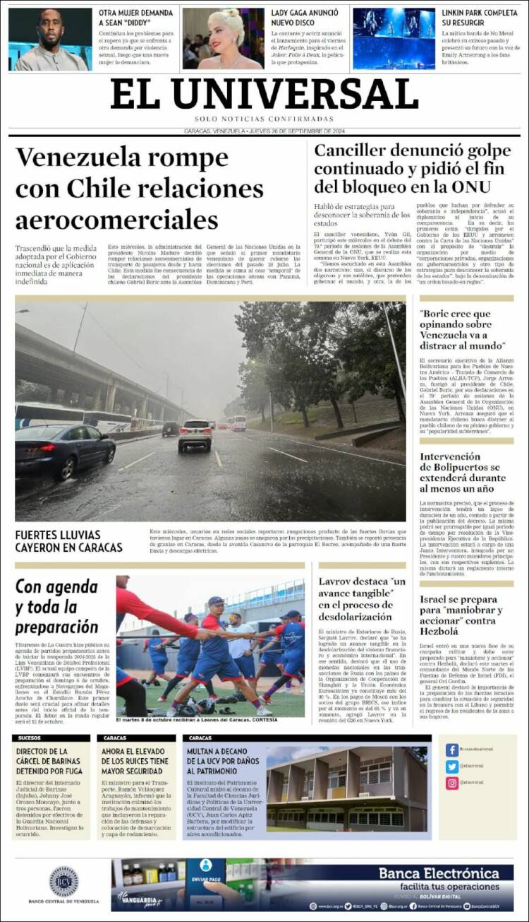 Portada de Universal (Venezuela)