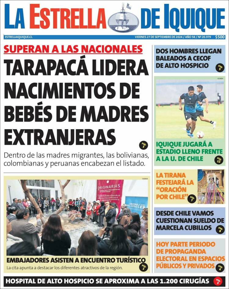 Portada de La Estrella de Iquique (Chile)