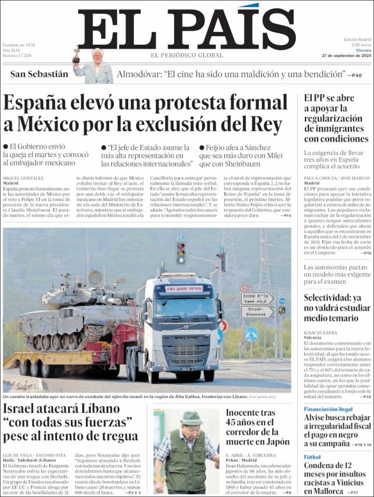 Portada de El País (España)