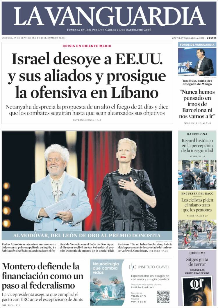 Portada de La Vanguardia (España)