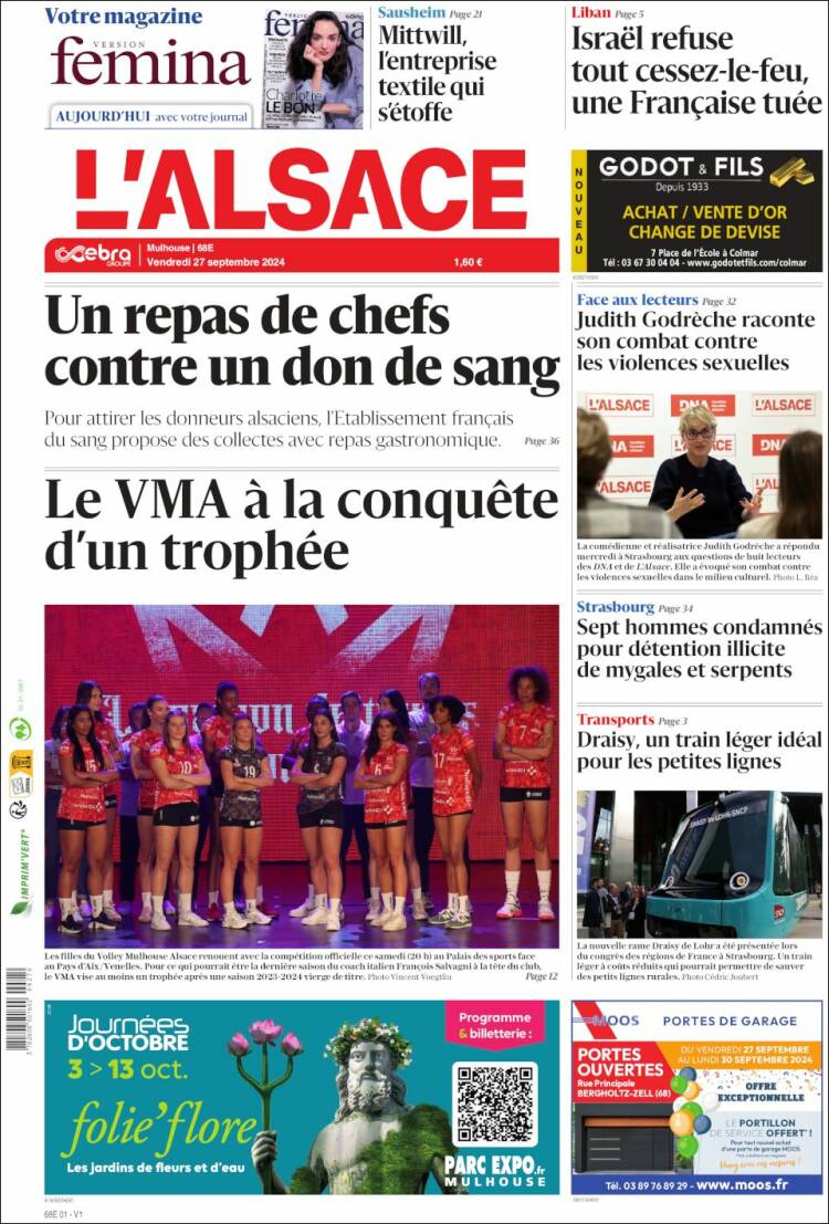 Portada de Journal L'Alsace (Francia)