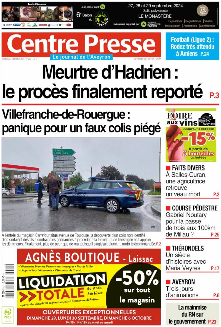 Portada de Centre Presse (Francia)