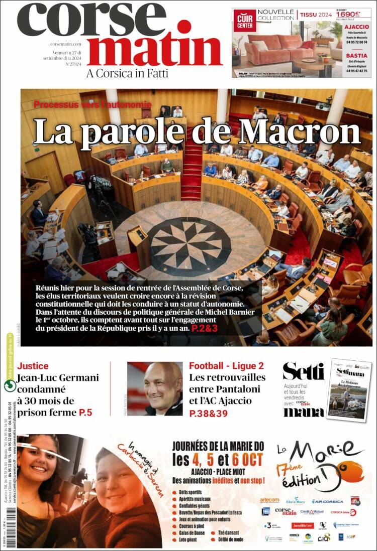 Portada de Corse-Matin (Francia)
