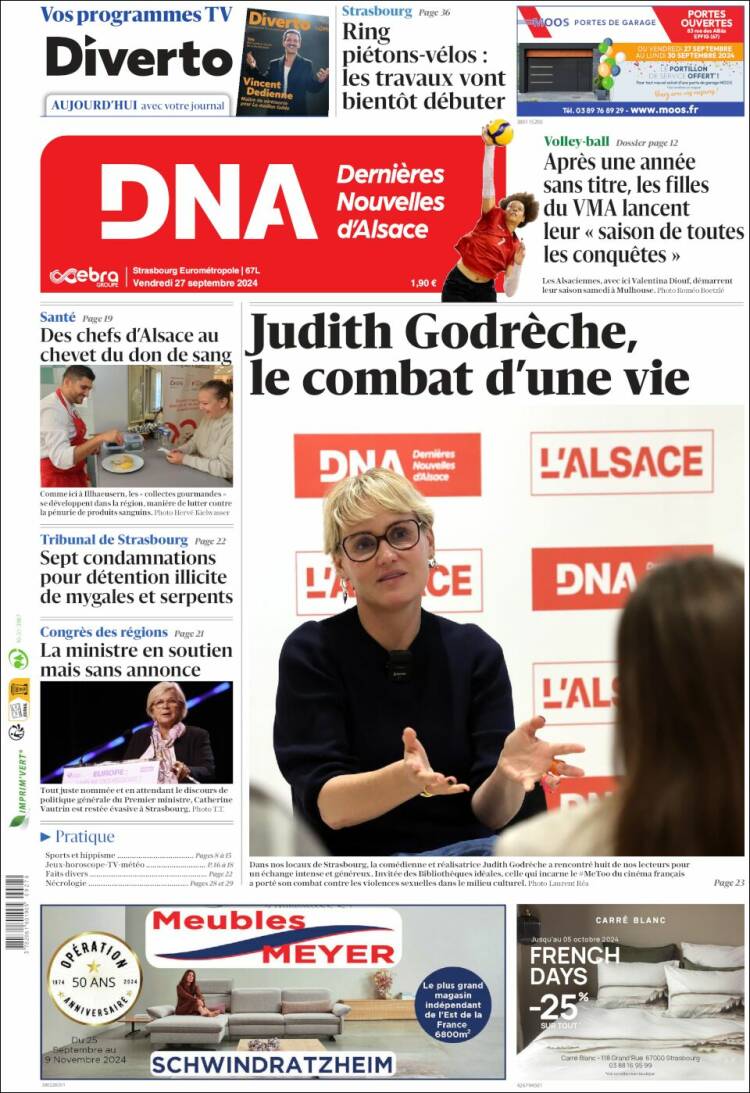 Portada de Les Dernières Nouvelles d'Alsace (Francia)