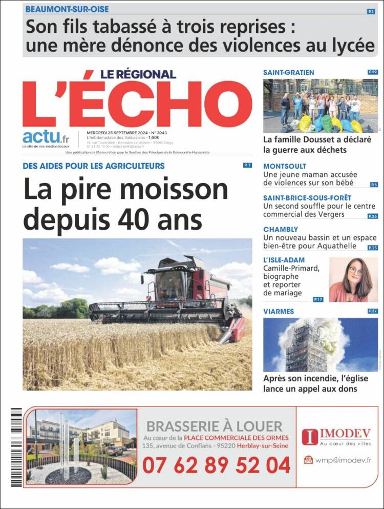 Portada de L'Echo de la Haute-Vienne (Francia)