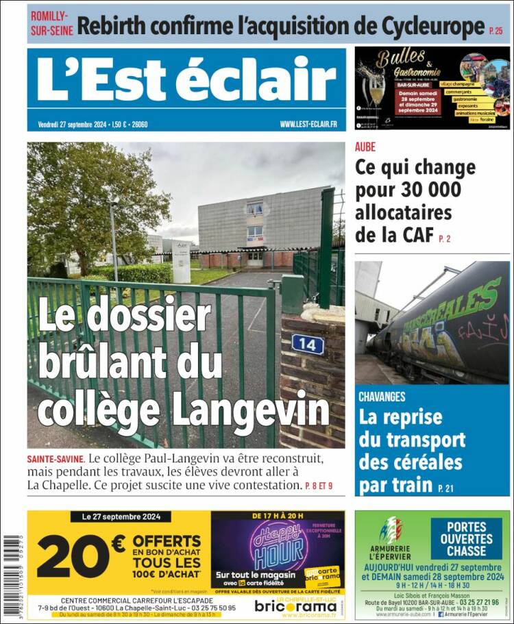 Portada de L'Est Eclair (Francia)