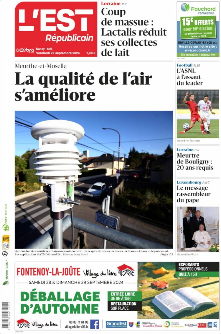 Portada de L'Est Republicain (Francia)