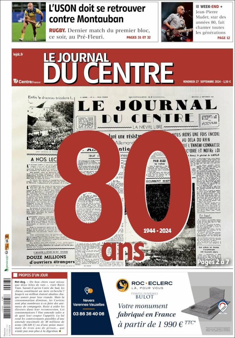 Portada de Le Journal du Centre (Francia)