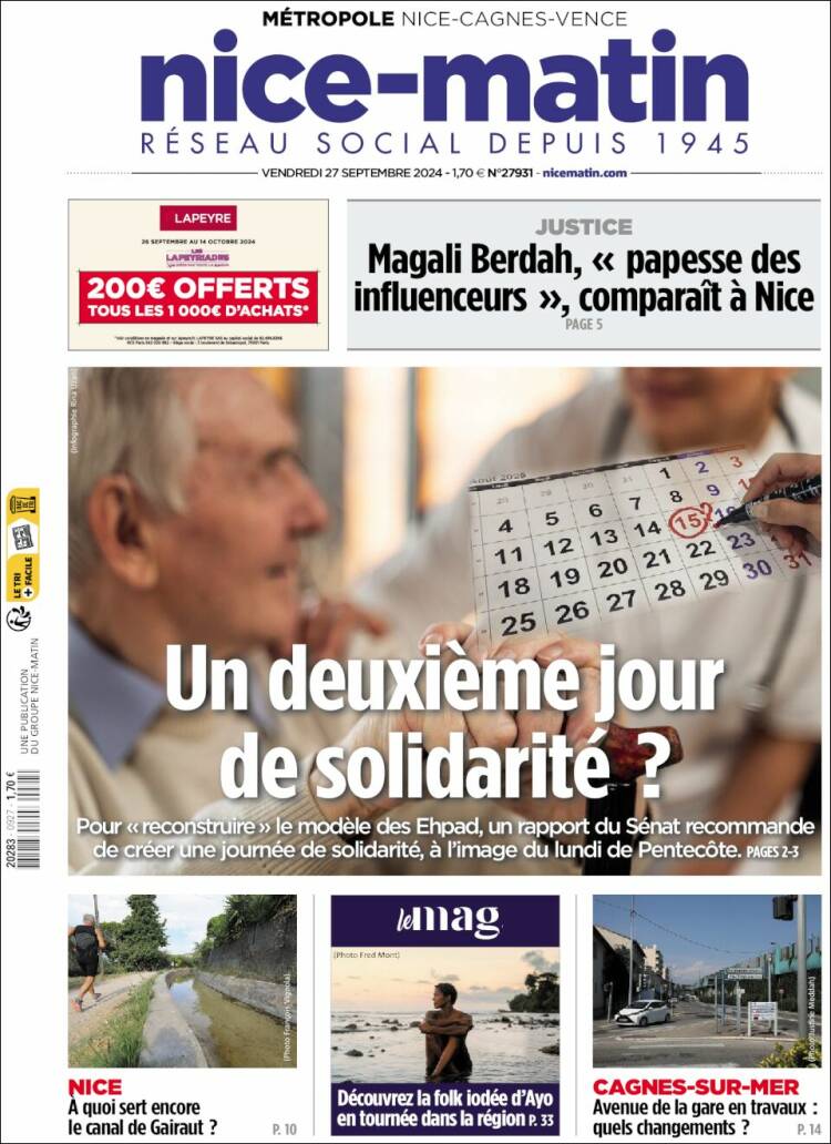 Portada de Nice-Matin (Francia)
