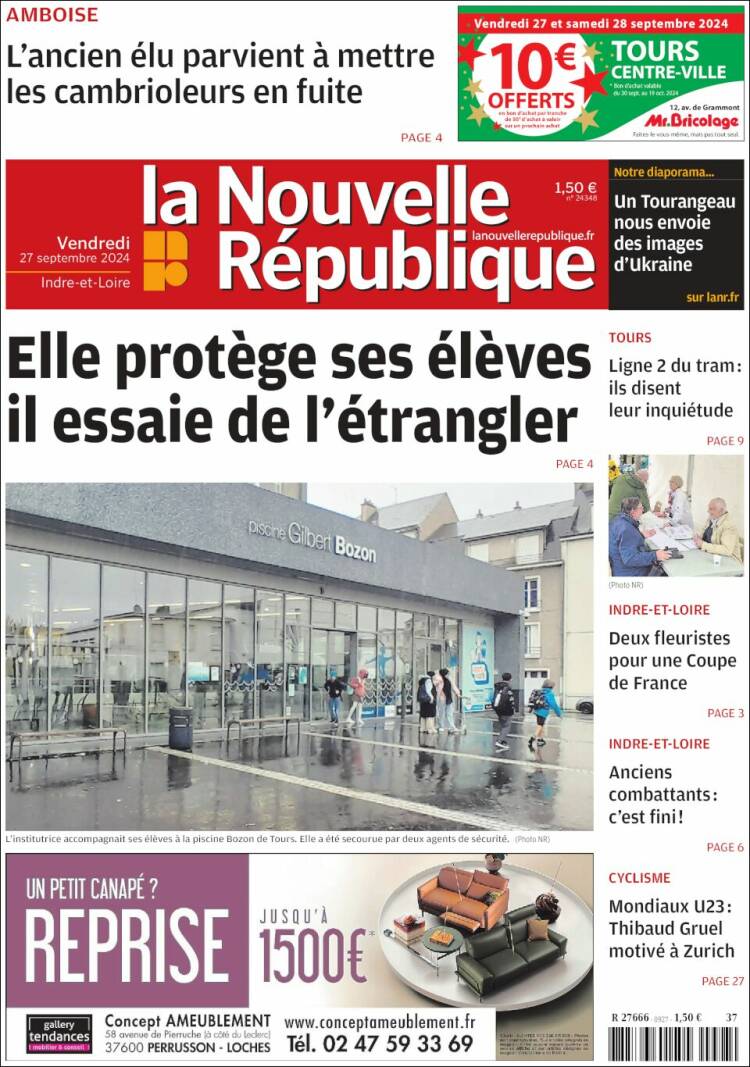 Portada de La Nouvelle Republique (Francia)