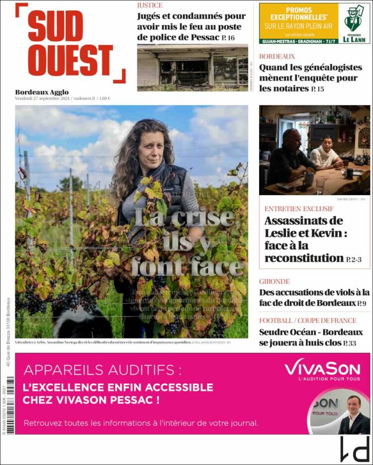 Portada de Sud Ouest (Francia)