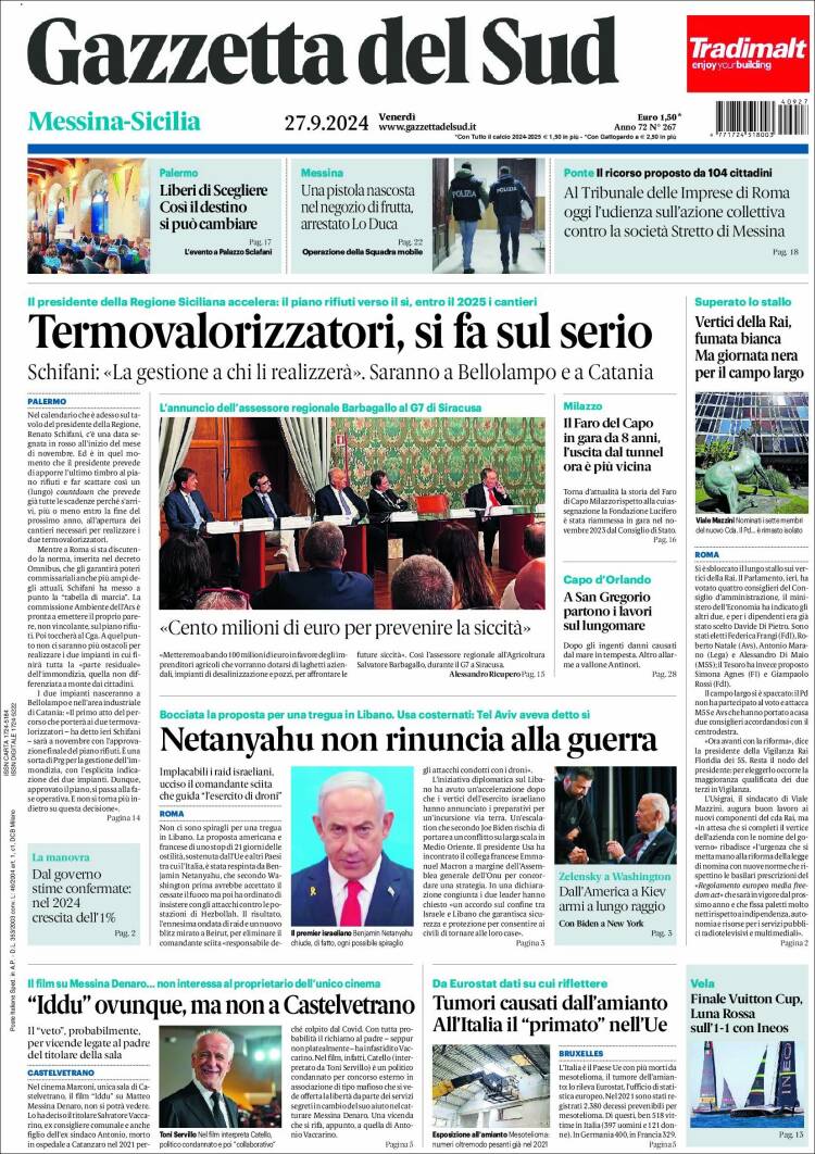 Portada de Gazzetta del Sud (Italia)