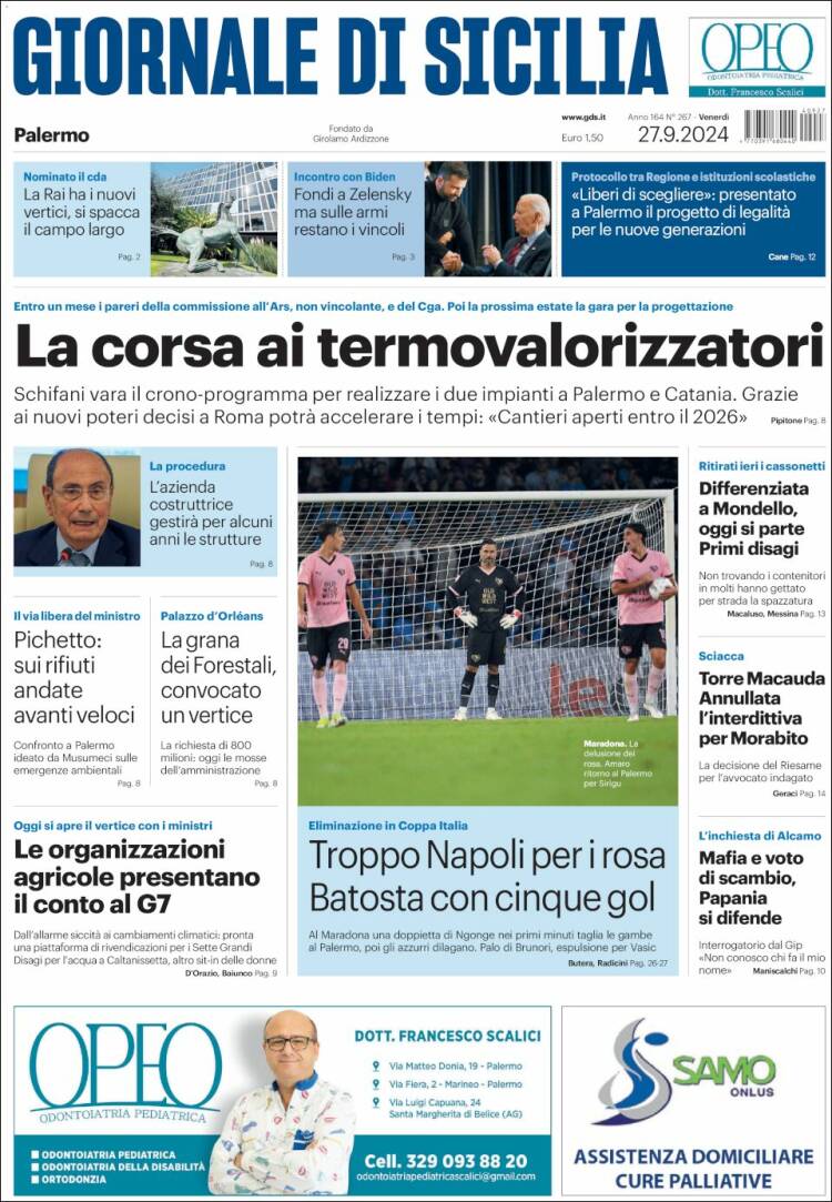 Portada de Giornale di Sicilia (Italia)