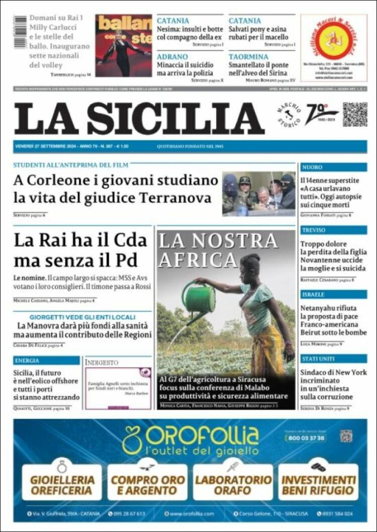 Portada de La Sicilia (Italia)