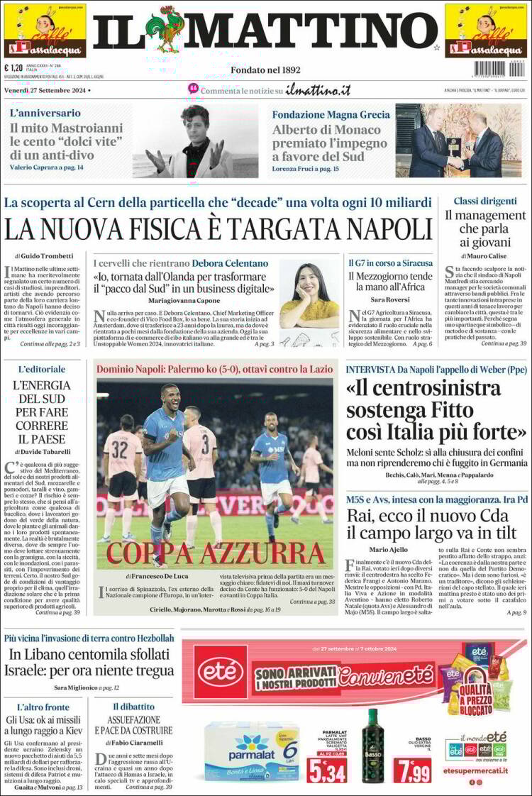 Portada de Il Mattino (Italia)