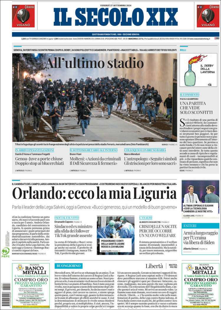 Portada de Il Secolo XIX (Italia)