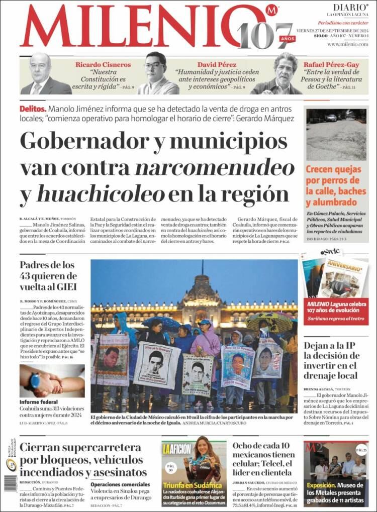 Portada de Milenio - Laguna (México)