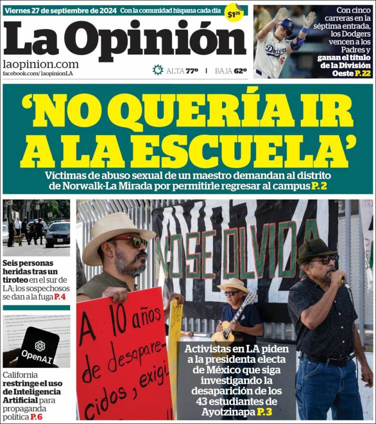 Portada de La Opinión (USA)