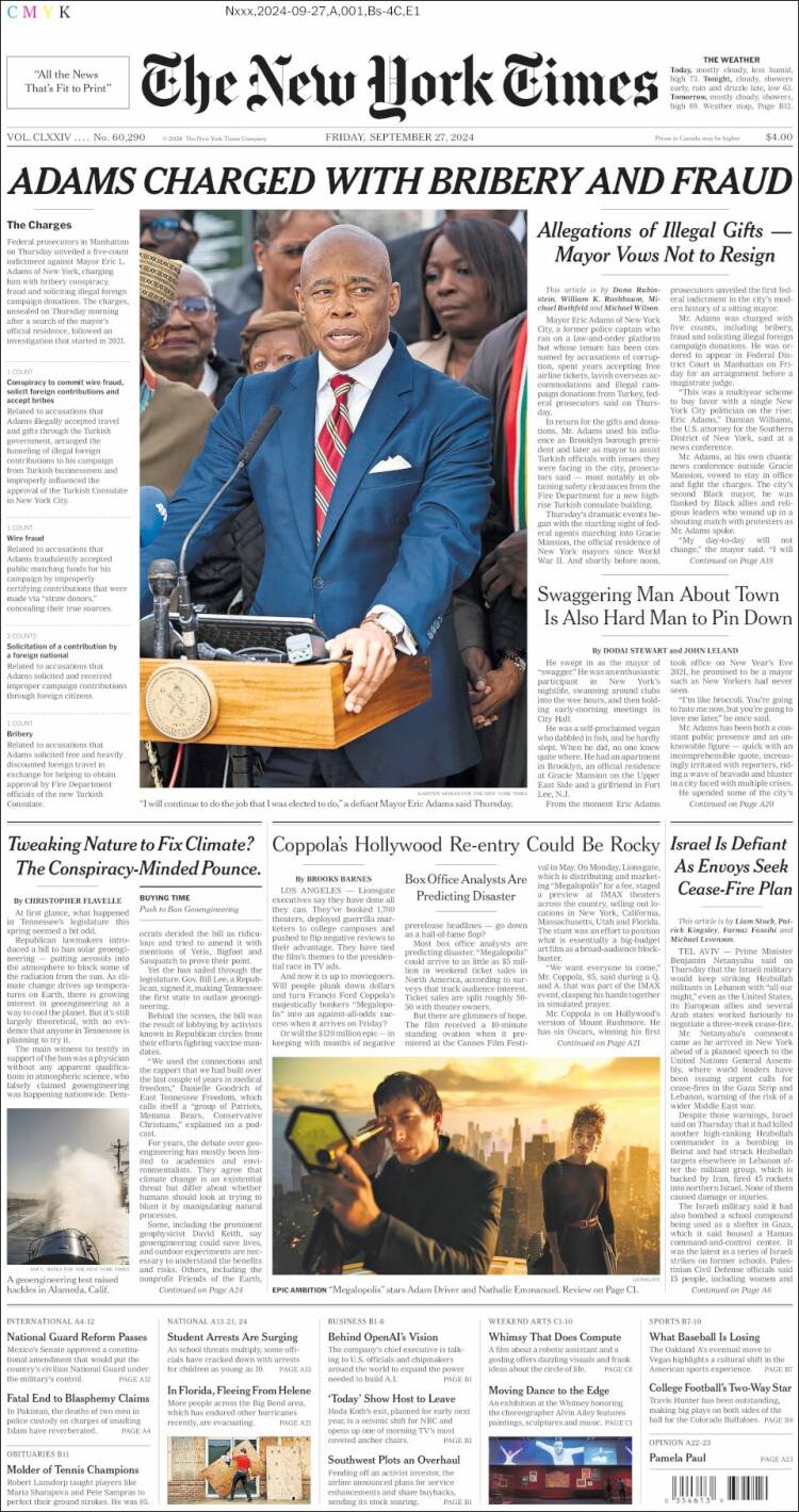 Portada de New York Times (USA)