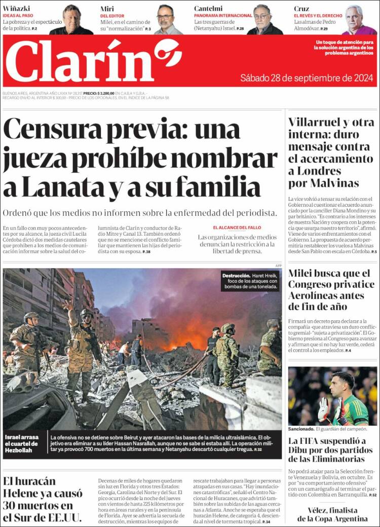 Portada de Clarín (Argentina)