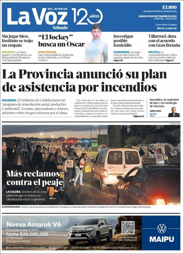 Portada de La Voz del Interior (Argentina)