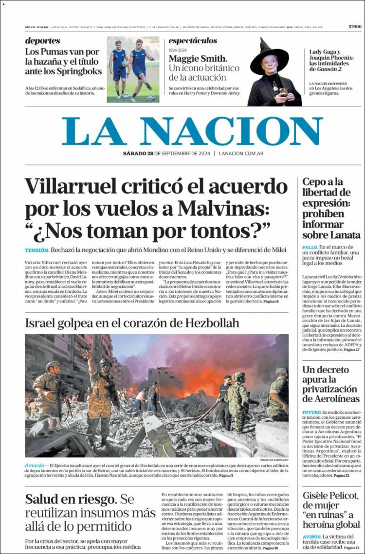 Portada de La Nación (Argentina)