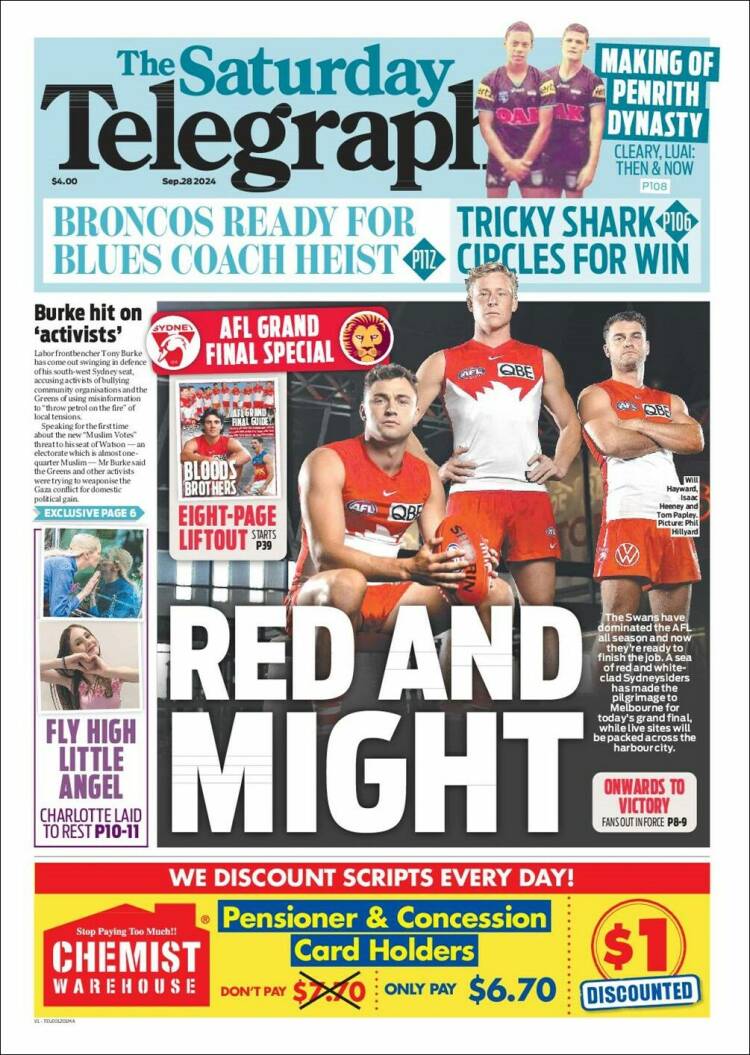 Portada de The Daily Telegraph (Australia)