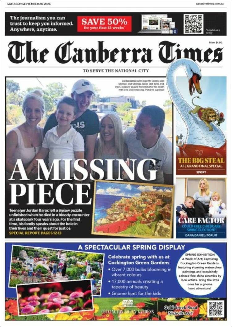 Portada de The Canberra Times (Australia)