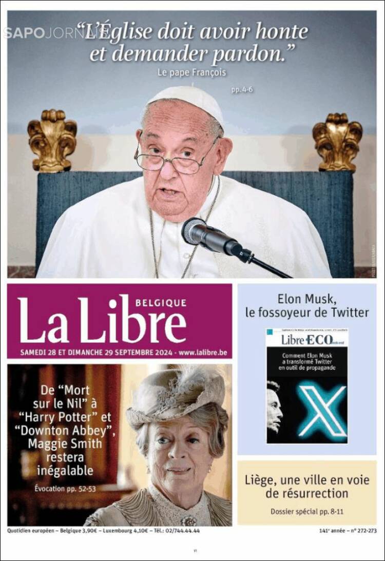 Portada de La Libre.be (B&eacute;lgica)