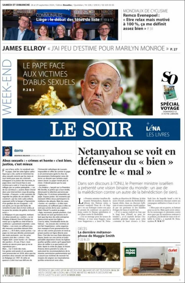 Portada de Le Soir (B&eacute;lgica)