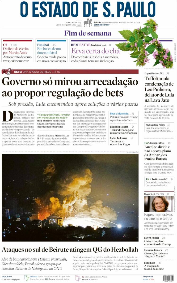 Portada de O Estado de São Paulo (Brasil)