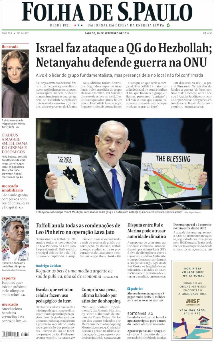Portada de Folha de São Paulo (Brasil)