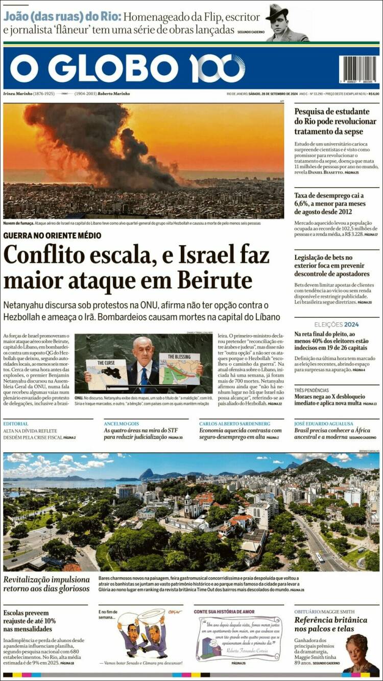 Portada de O Globo (Brasil)