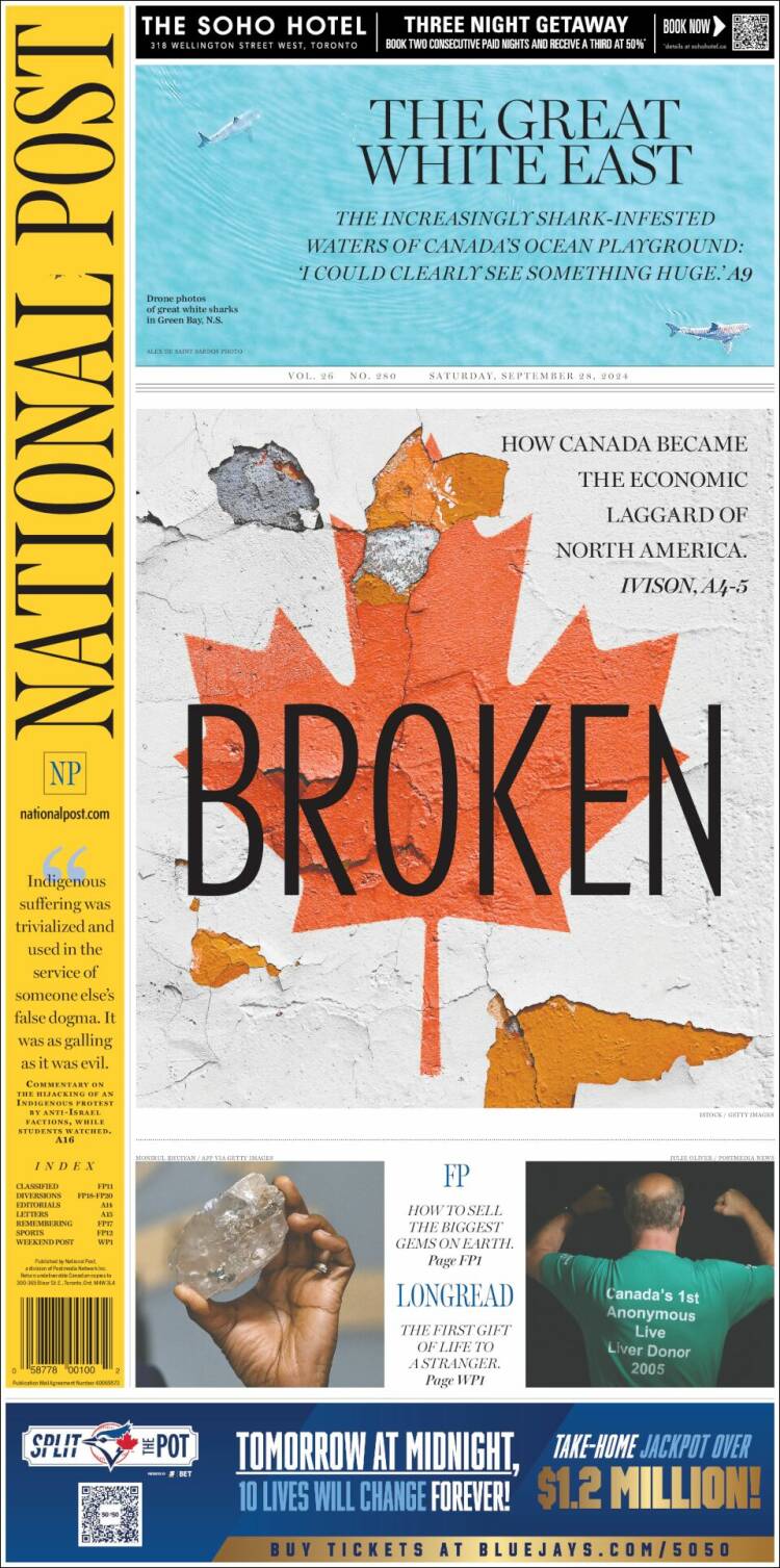 Portada de The National Post (Canadá)