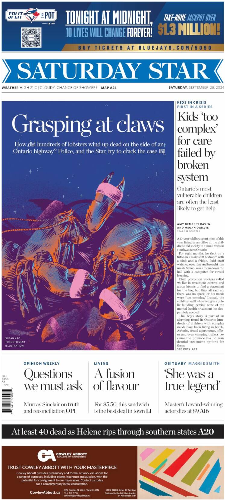 Portada de The Toronto Star (Canadá)