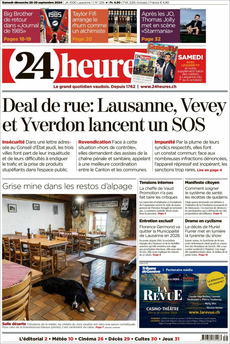 Portada de 24 Heures (Suiza)