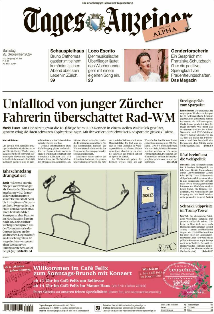 Portada de Tages-Anzeiger (Suiza)