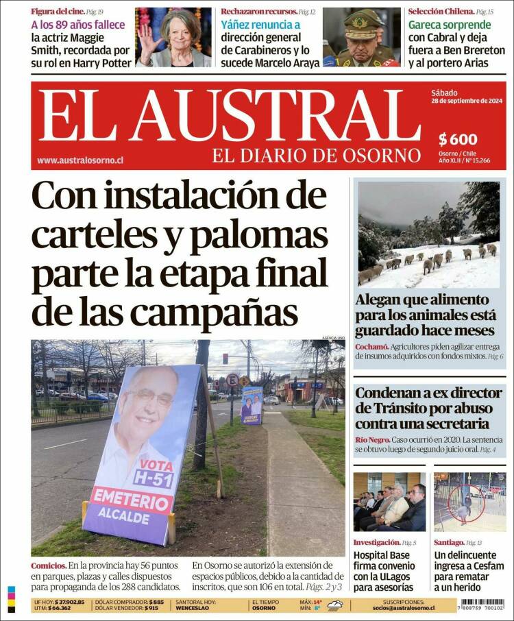 Portada de El Austral de Osorno (Chile)