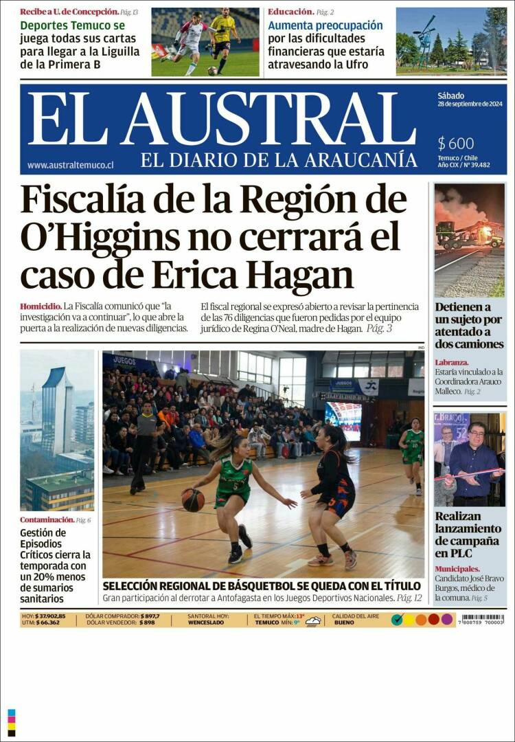 Portada de El Austral de Temuco (Chile)