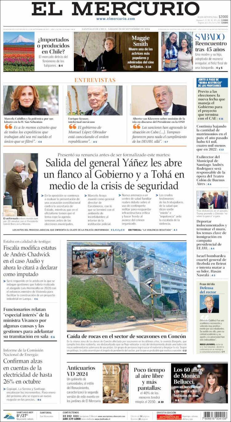 Portada de El Mercurio (Chile)