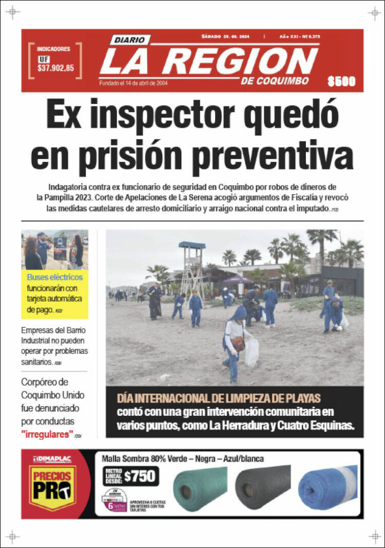 Portada de Diario La Región de Coquimbo (Chile)